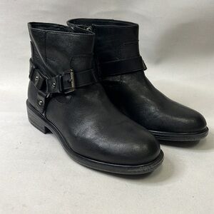 Geox Respira Boots Women's Size 7.5 Black Leather Motorcycle Ankle Booties